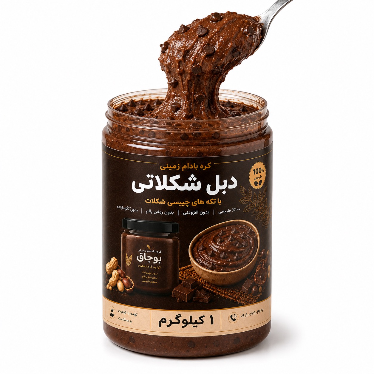 کره بادام‌زمینی دبل شکلات ۱ کیلویی 🍫🍫