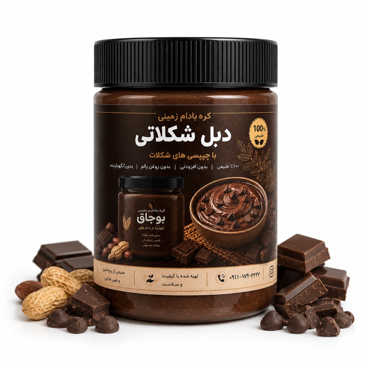 کره بادام زمینی دبل شکلات ارگانیک بوجاق (۴۰۰ گرم)