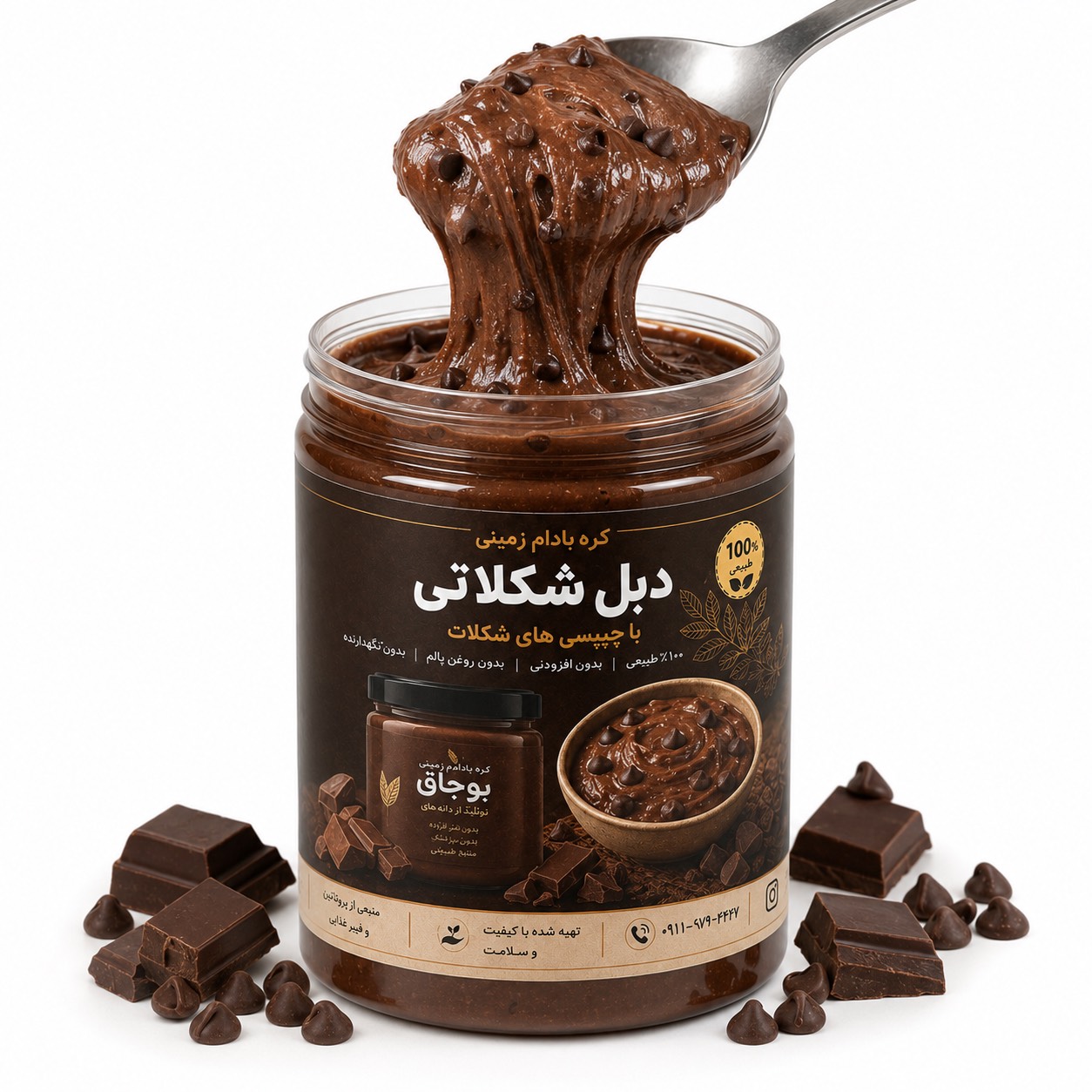 کره بادام زمینی دبل شکلات ارگانیک بوجاق (۴۰۰ گرم)
